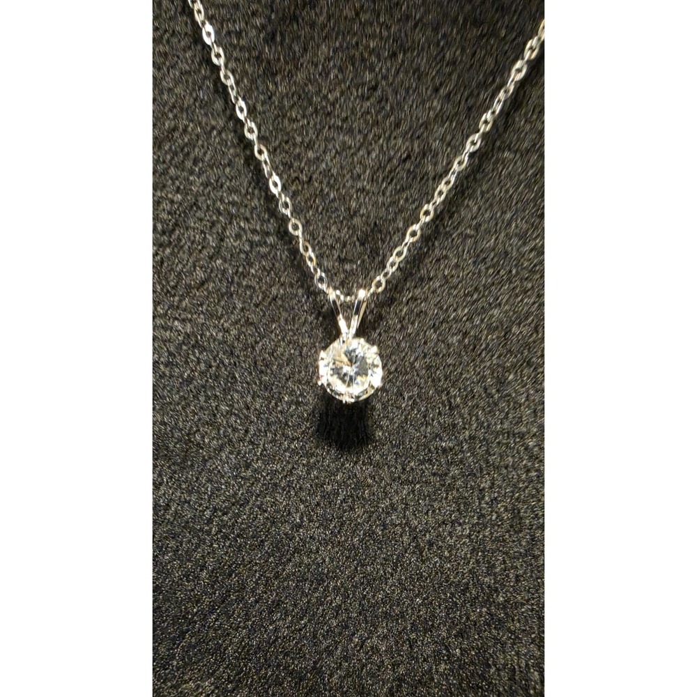 Beautiful Cubic Zirconia Solitaire Pendant Marked With OOC 925 Sterling Necklace
